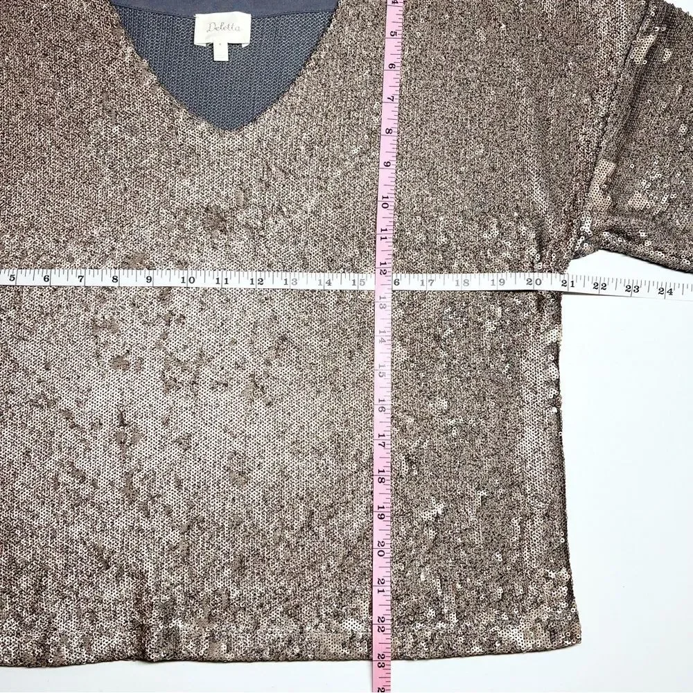 Anthropologie Deletta Bronze Matte Sequin Short Sleeve Top Medium